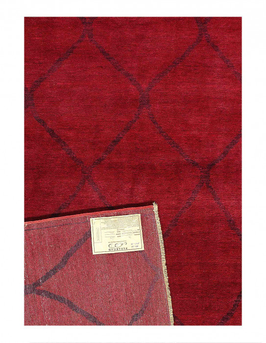Tapis rouge en laine d'agneau unique 5 pi 1 po x 7 pi Tanglia