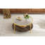 Table basse moderne à 2 niveaux en noyer avec plateau en verre et base dorée pour salon, 29,9 po