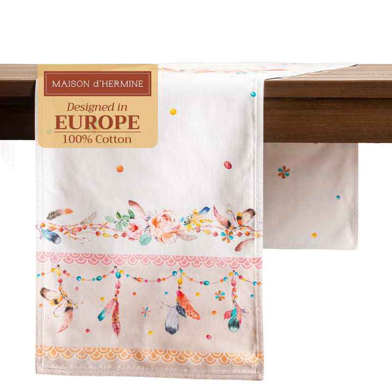 Maison d' Hermine Table Runner 100% Cotton Double Layer Table Runners 72 inches Long Decorative for Home Kitchen Dining Valentines Day Decorations Spring Summer (Ibiza - Beige, 14.5" x 72")