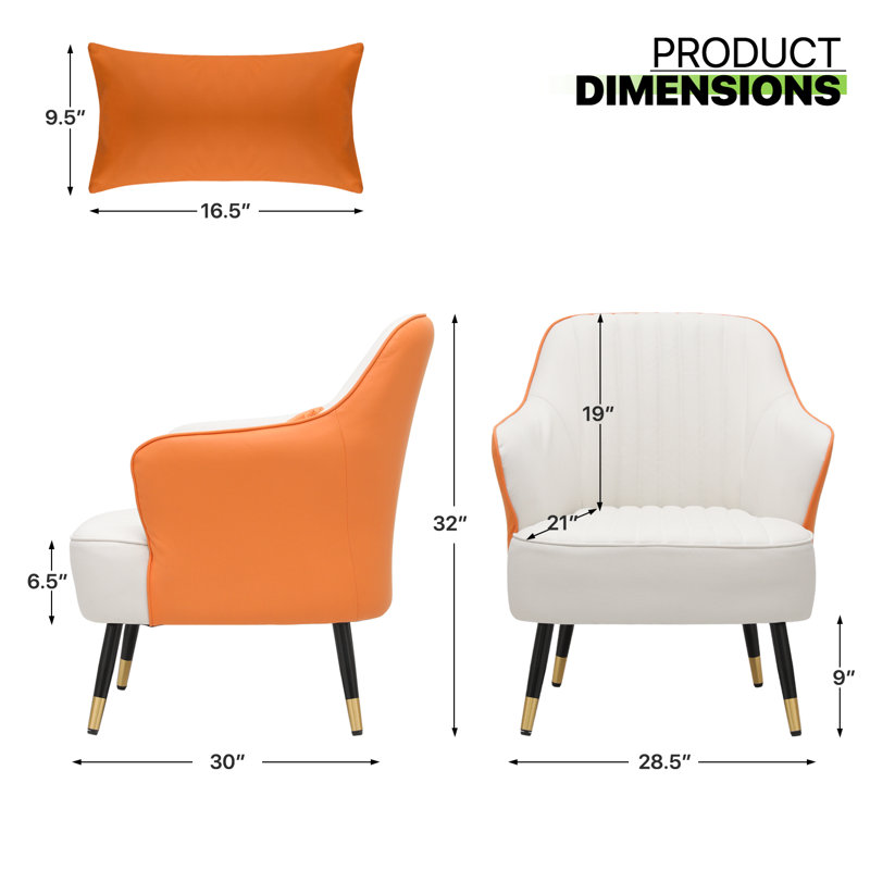 Orange and White Leathaire Upholstered Accent Chair with Wood Frame