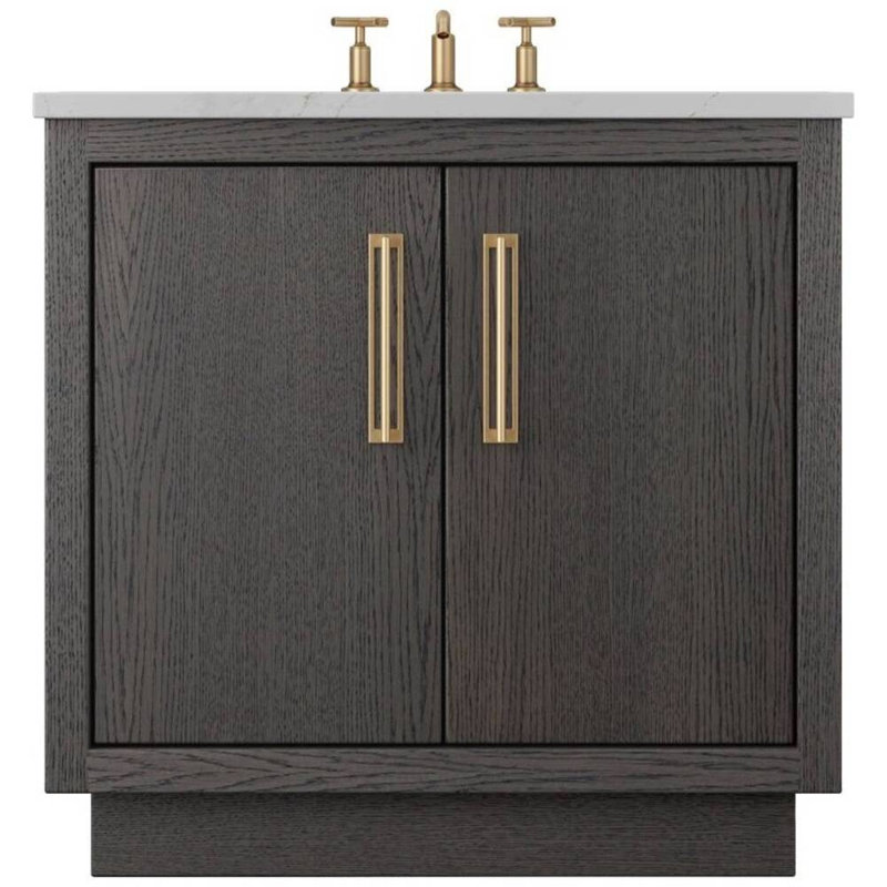 Avalon Single Bath Vanity, 30", Gray Weathered, Satin Gold