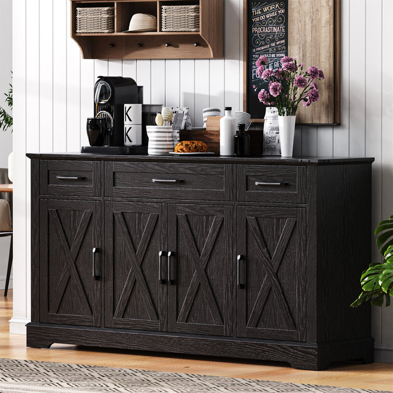 Buffet 55 "avec 3 tiroirs, tablettes et tablettes réglables, Noir