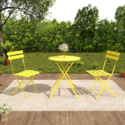 Ensemble de table bistro et chaises bistro, ensemble de 2 bistro de patio pliant extérieur / intérieur, jaune