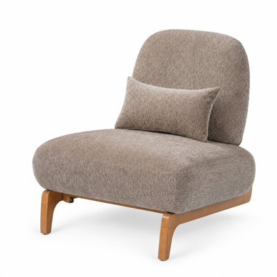 Modern Armless Accent Slipper Chair with Curved Solid Wood Base, Linen-Blend Upholstery, Padded High Back, Deep Seat, and Removable Lumbar Pillow - Es