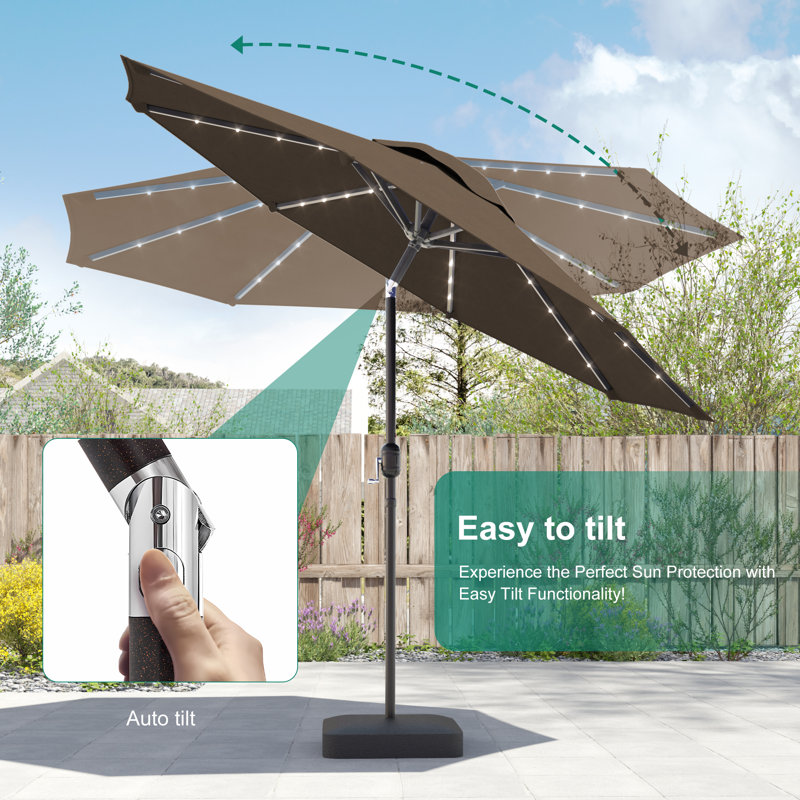 Parasol de patio 10 pi DEL, cadre de marché avec cadre en métal robuste à 8 nervures, Taupe