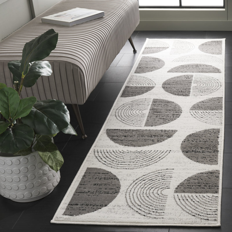 Tuy Temple Bcf/Jute/Latex/Overlock Geometric Rug in Ivory/Grey, Runner 2'2" x 8'