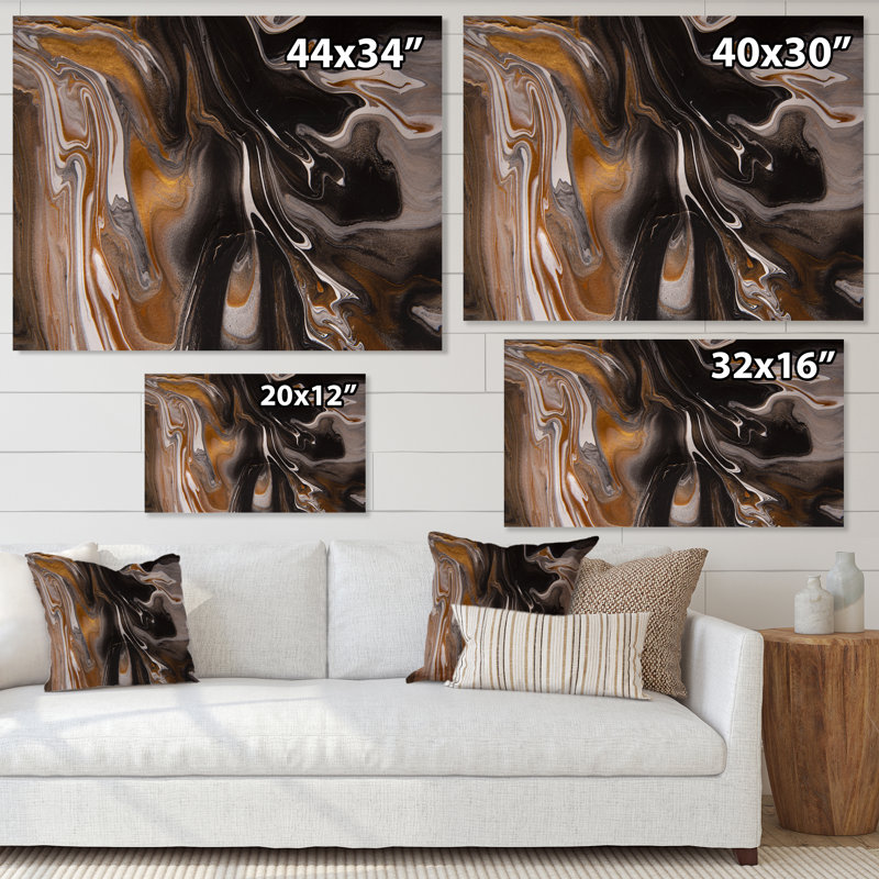 «Black and Brown Marble Universe», peinture sur toile, H 16 po x l 32 po, Toile tendue