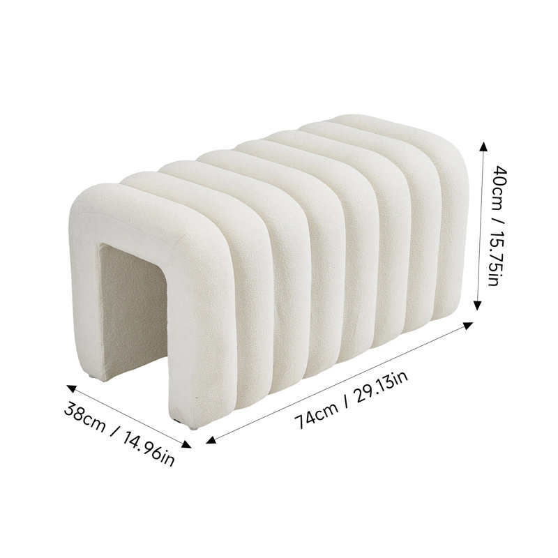 Boucle Upholstered Bench, White, White