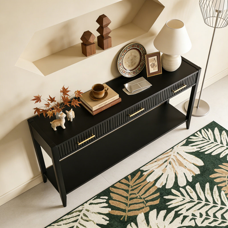 Console élégante avec trois tiroirs, Noir