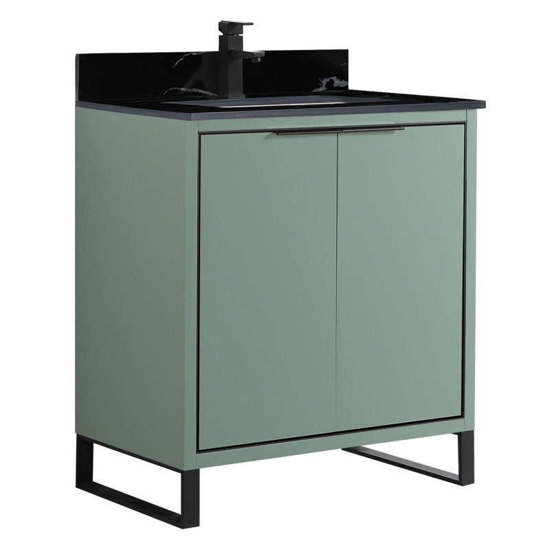 Gesa 30'' Single Bathroom Vanity with Stone Top, Matte Black, Mint Green