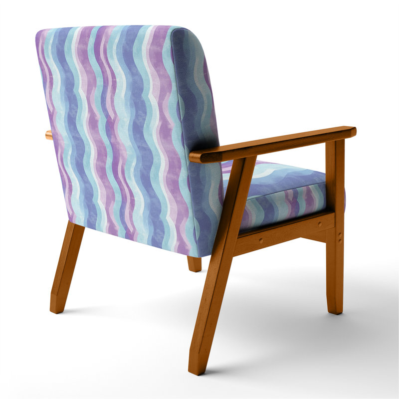 Chaise d'appoint pour enfants - Fauteuil en velours bleu Playful Waves, Accoudoirs carrés bruns