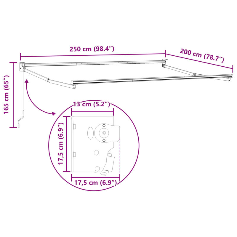 VidaXL 200 D Retractable, White, 250cm W x 200cm D, Solid Color