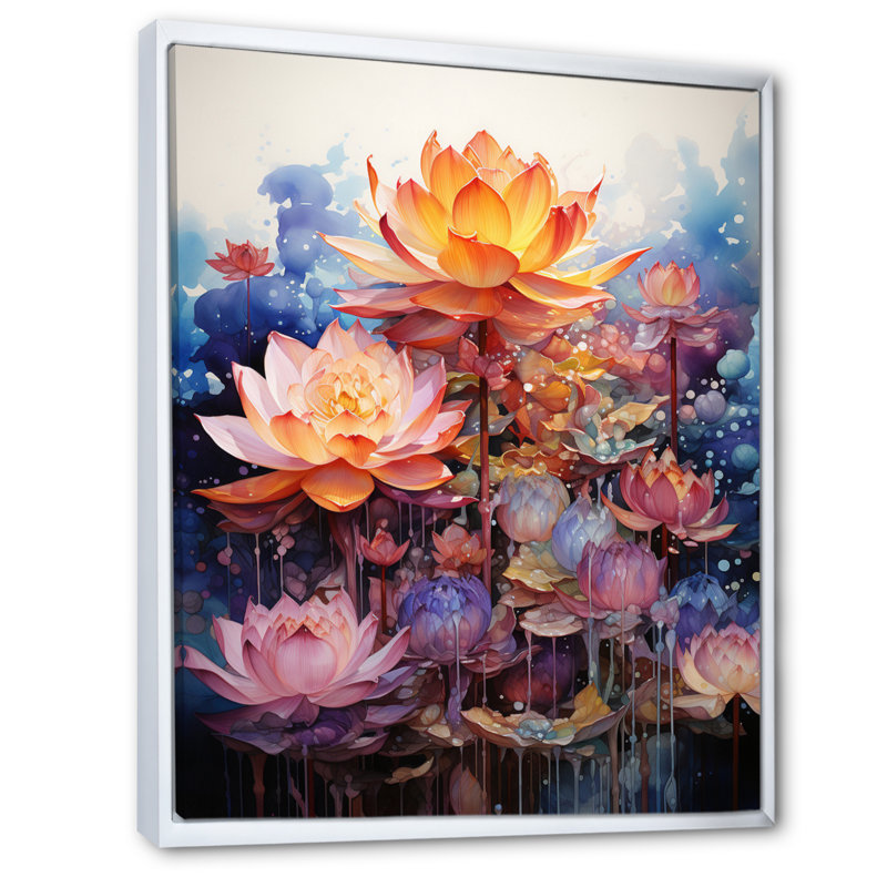 Orange orange, art bouddhiste lotus mandala - art mural bouddhisme, 16" W x 32" H, Cadre flottant blanc