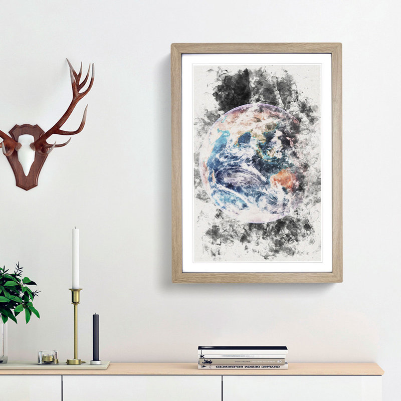 Planet Earth - Picture Frame Painting Print, 33cm H x 24cm W x 2cm D, Oak Framed