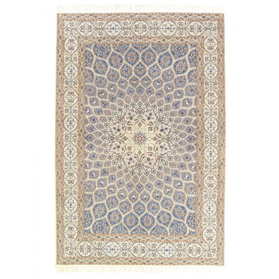 Light Blue Fine Hand knotted Persian silk & wool Nain 5'7'' X 8'5''