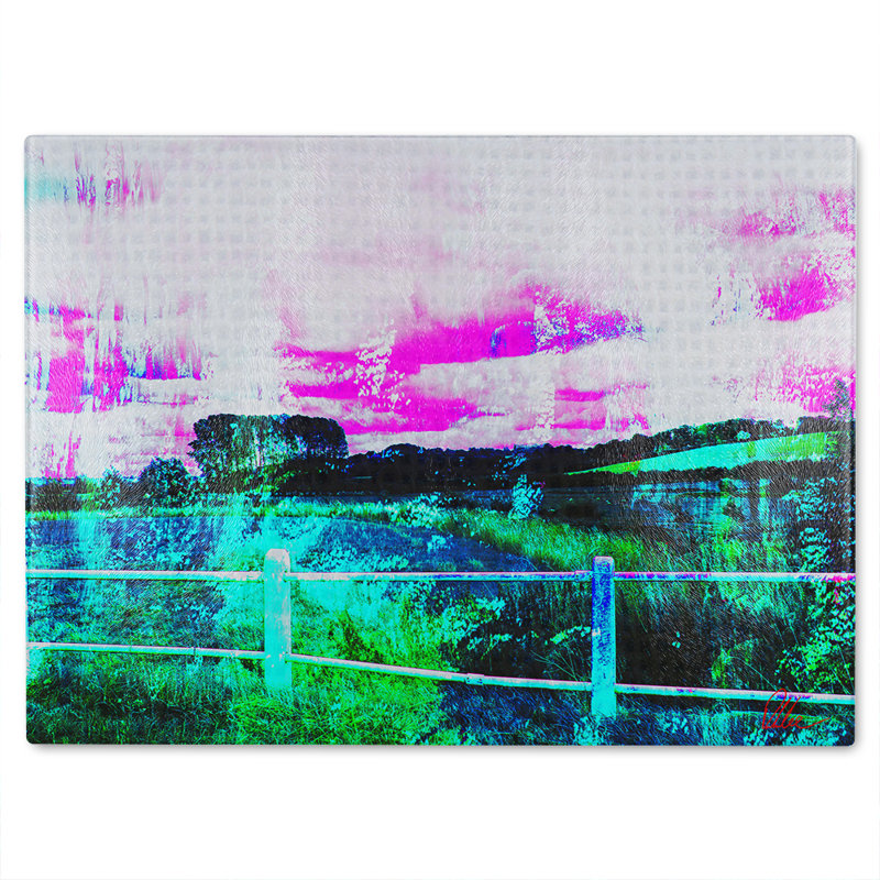 Fluorescent Countryside Glass Chopping Board, 40cm L x 28cm W