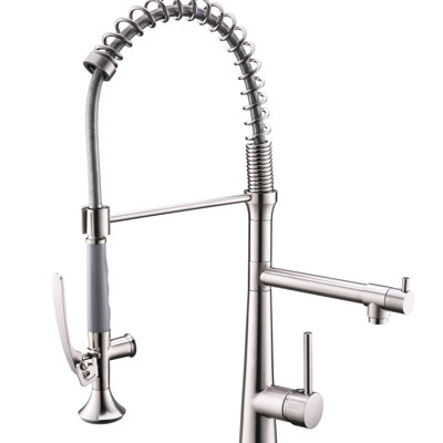 Contemporary Pull Down Kitchen Faucet With Heavy Duty Spring And Brushed Nickel Plating Modern Single Handle Pot Filler Function
