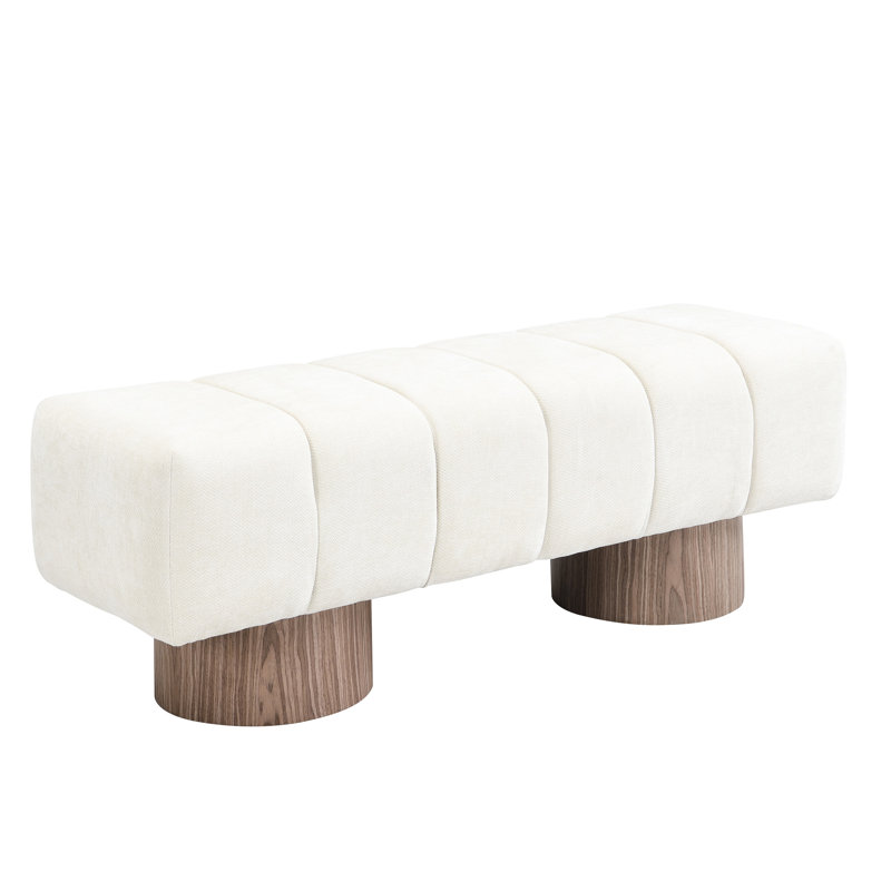 Banc en chenille beige avec capacité de poids de 300 lb, sans assemblage, convient pour la salle à manger, le salon et le lit, hauteur 17 po