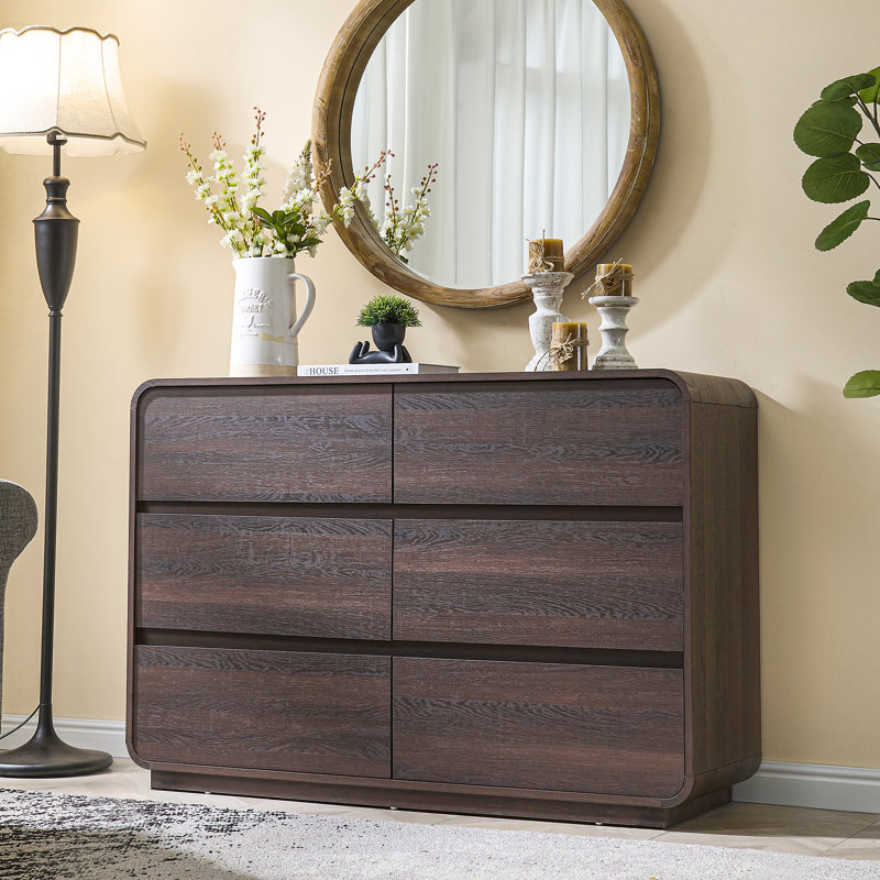 Walnut Farmhouse 6-Drawer Dresser, Rustic Wood Chest of Drawers with Natural Texture, Multi-Use Storage for Bedroom & Living Room