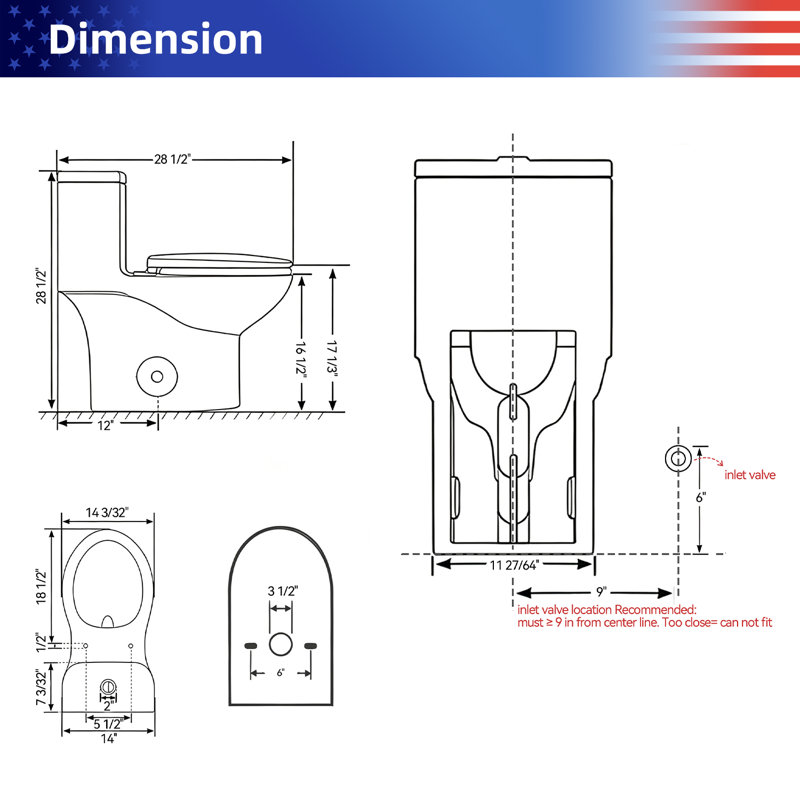 Green 1.28/0.8 GPF Tornado Flush One-Piece Toilet, Rimless Siphonic Dual Flush Toilet with Soft Close Seat, Semi-Elongated Bowl, 12" S-Trap, MAP 1000g, ADA Comfort Height 17"