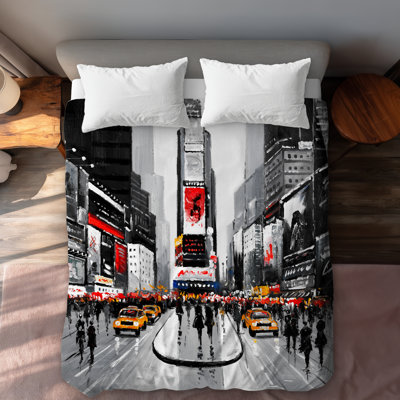 New York City Busy Street Queen Duvet Cover - White Back Home Decor