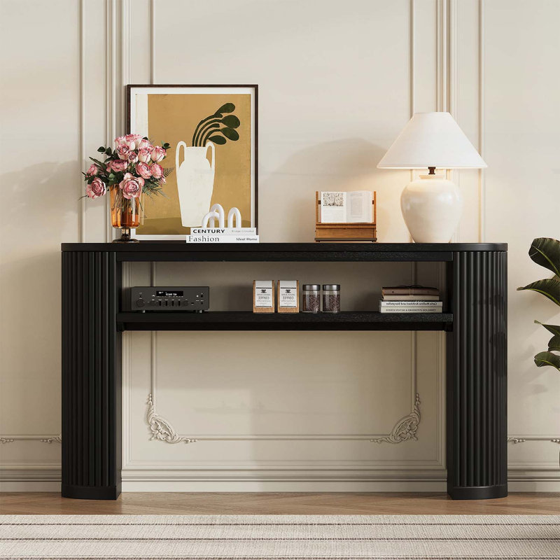 Console rustique avec pieds cannelés, Noir