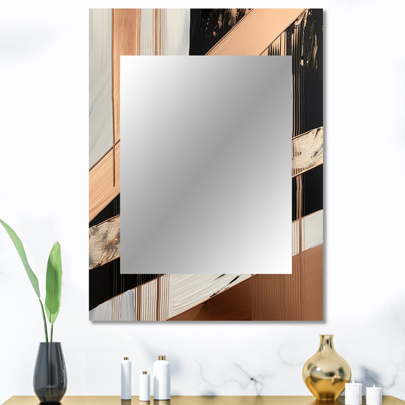 Rosegold embrassant l'essence des lignes III - miroir mural unique en marbre, miroir moderne, impression d'art en métal