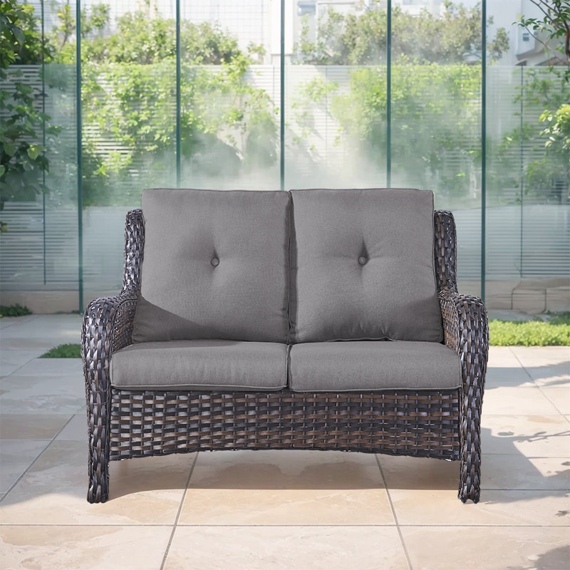 Bonia 51.18'' Wide Straight Loveseat with Cushions, Brown, Gray