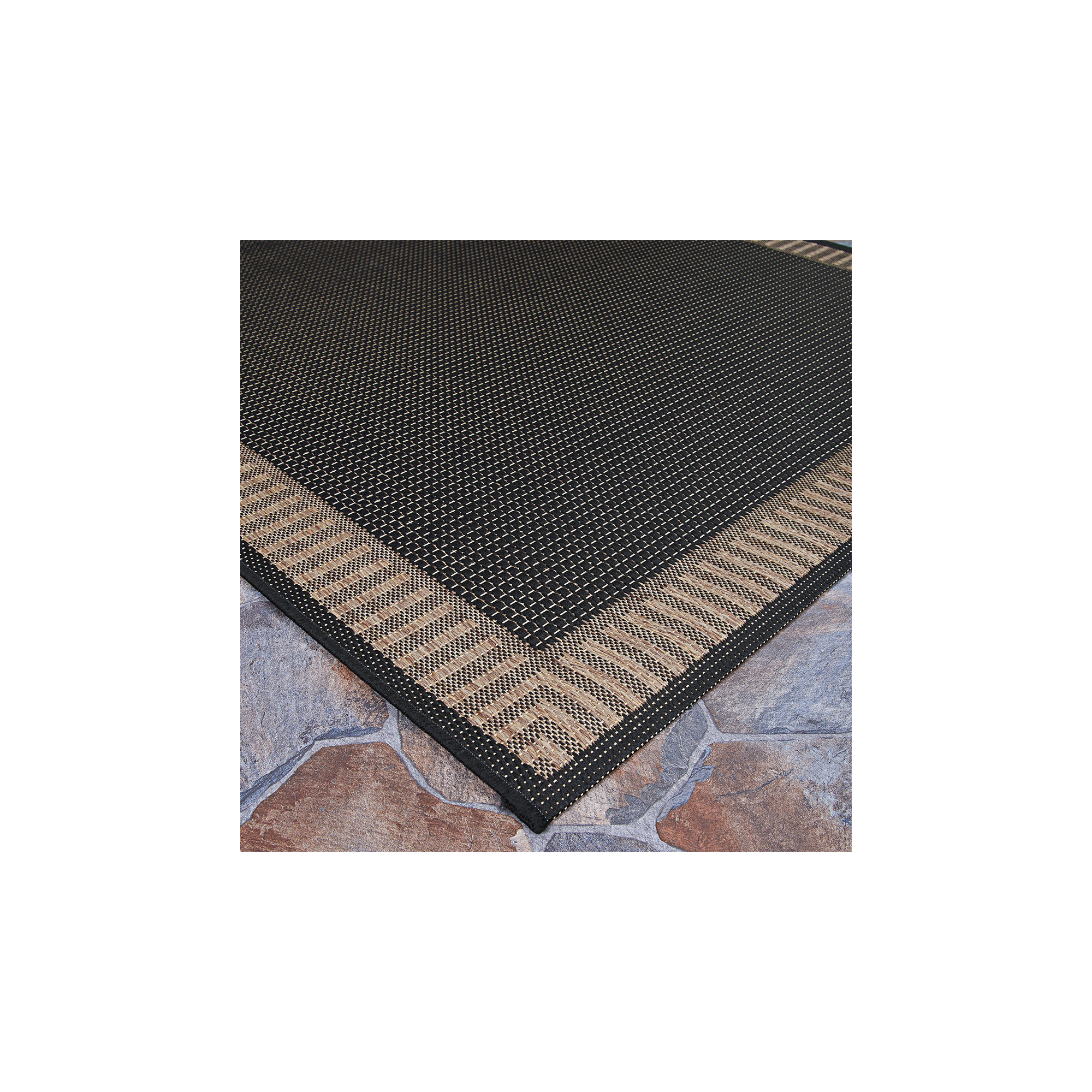 Sania Solid Black Cocoa Brown Flatwoven Indoor Outdoor Area Rug, Rectangle 5'3" x 7'6", Black / Brown