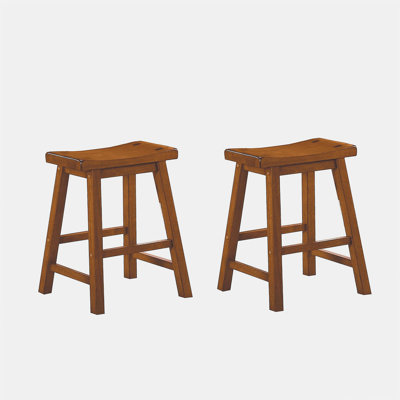 Leisure Restaurant 18-inch High Saddle Stool Set of 2 Solid Wood Oak Home Furniture