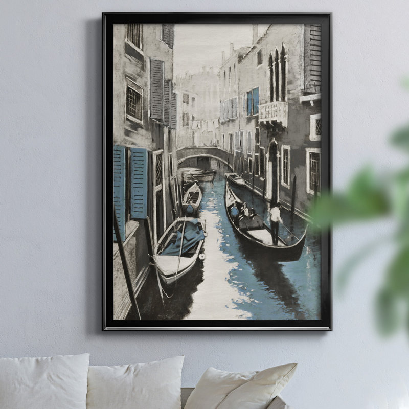 Venise II par Jean Paul - Tableau sous verre, encadré et sous passe-partout, grand format pour salon, Noir
