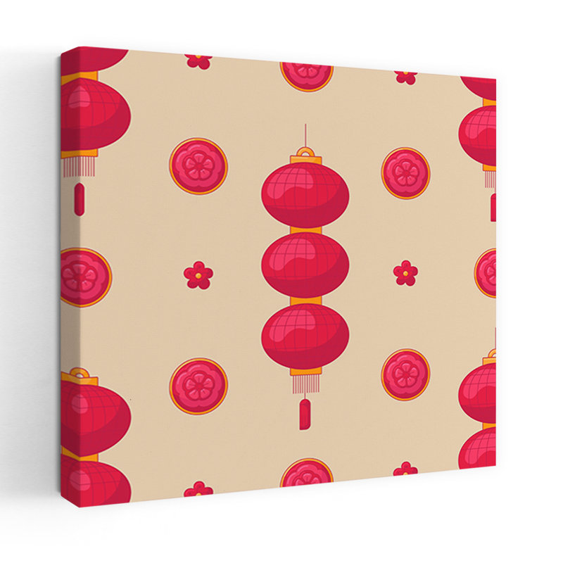 Chinese Lanterns Pattern Traditional Flower Wall Art, 36" H x 36" W