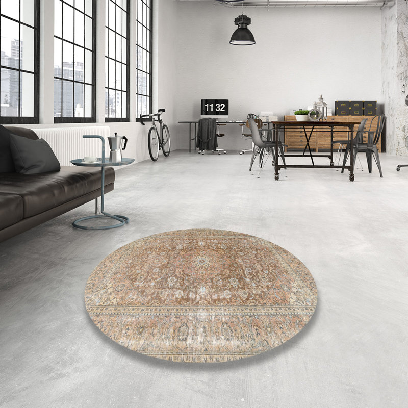 Tapis beige/rouge traditionnel Barbados, Rond 4 pi