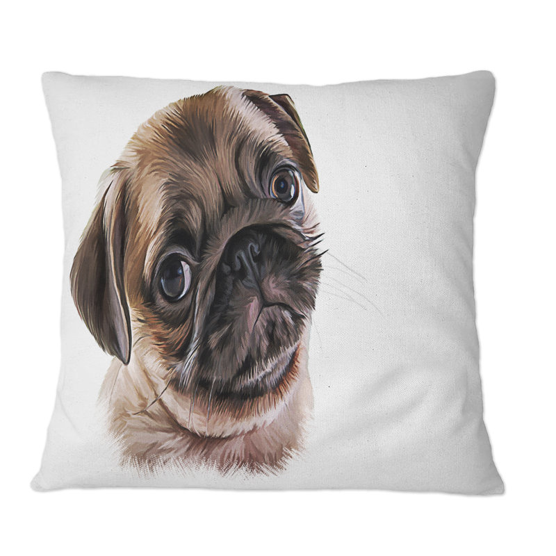 Portrait of a Pug - Coussin décoratif à imprimé traditionnel, 18 po x 18 po