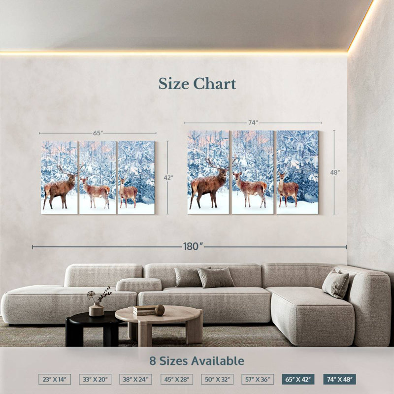 Cerf en hiver, H 42 po x l 65 po