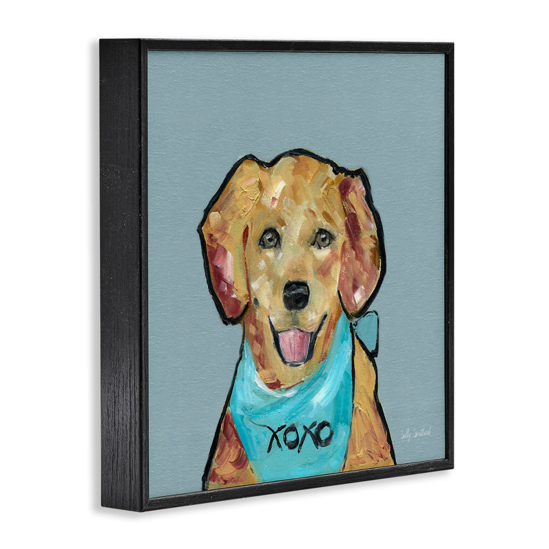 Chien avec bandana Xoxo, estampe numérique, conception de Sally Swatland, H 24 po x l 24 po, Giclée encadrée noir minuit