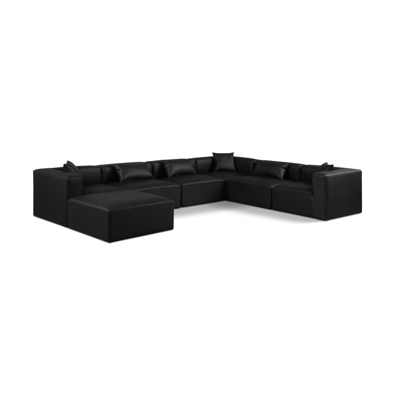 Ivion Upholstered U-Shaped Sectional Reversible, Black Vegan Leather