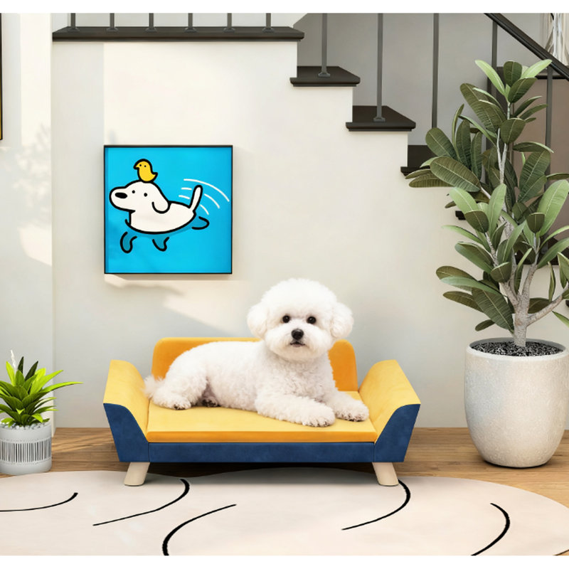 Lit pour chien orange avec coussin doux lavable, support de planche multicouche, élevé à froid, convient au coussin et à la housse pour petits chiens, conception, taille