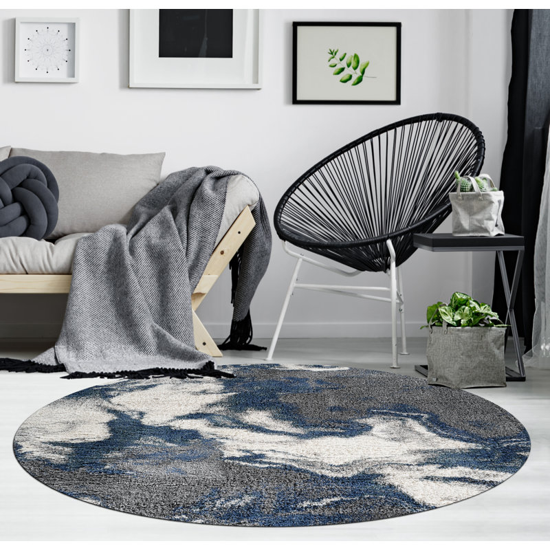 Aizlee Performance Abstract Indoor Rug, Round 5'