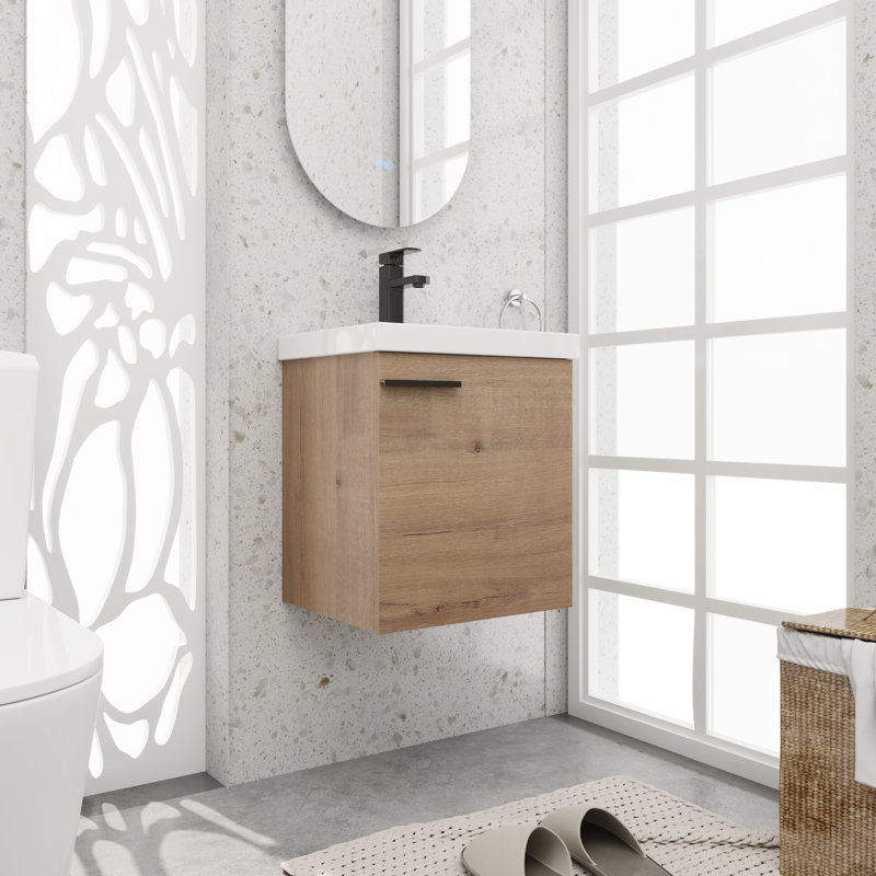  Ensemble de meuble-lavabo simple 18 po avec plateau en céramique Norna, Brun