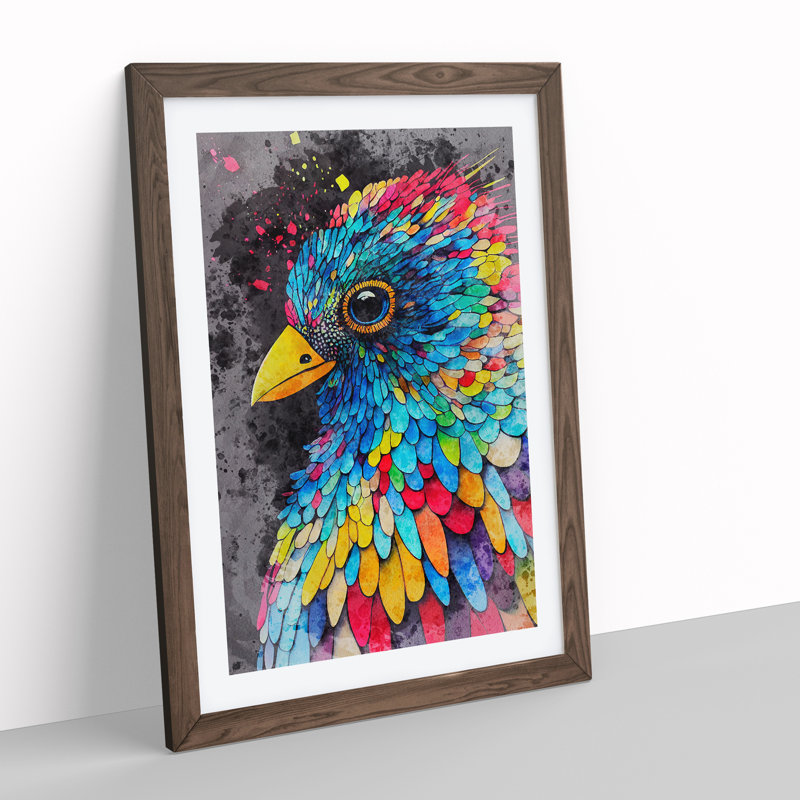 Bird Paint Drips No.2 - Wall Art, Walnut Framed, 64cm H x 46cm W x 2cm D, Walnut