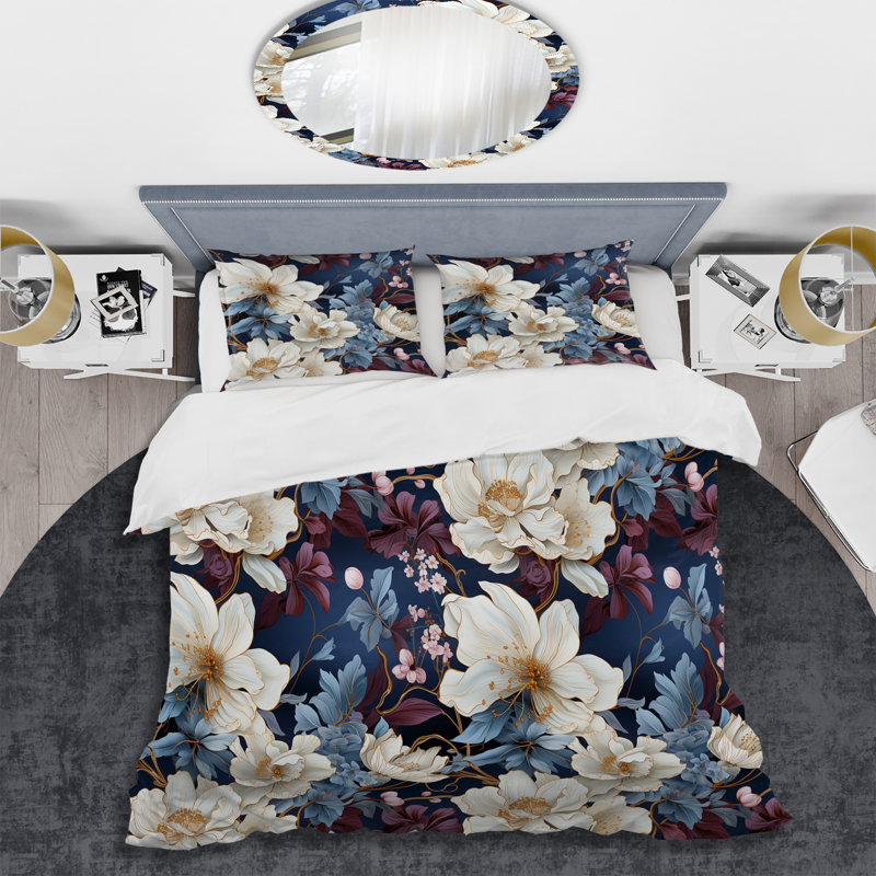 Ensemble de housse de couette Asian Blue Orchids, Housse de couette pour très grand lit et 2 très