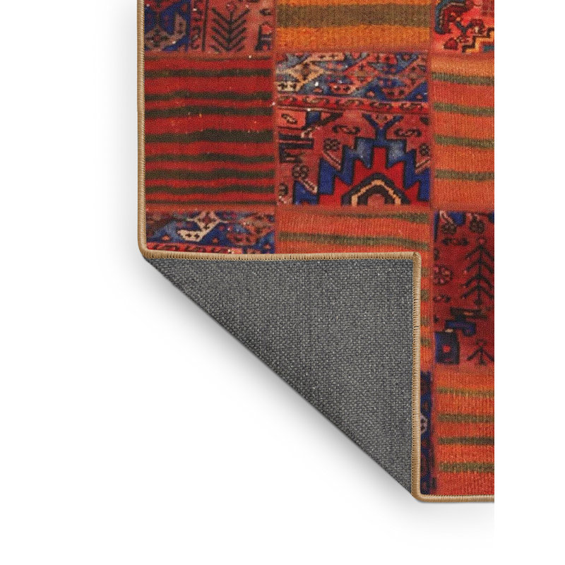 Tapis de zone orange/rouge contemporaine, Rectangle 8 pi x 10 pi