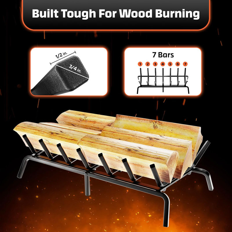 Rectangular Grate Log Grate Semi Assemble, 8" H x 15" W x 30" D