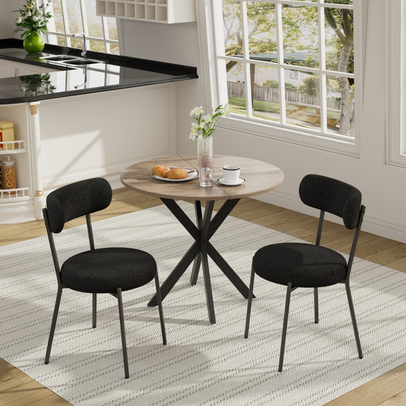 3 Pieces Round Dining Table Set for 2, Black