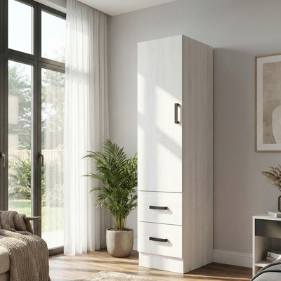  Wardrobe Armoire Closet With 2 Drawers And Door That Can Open From Either The Left Or Right.