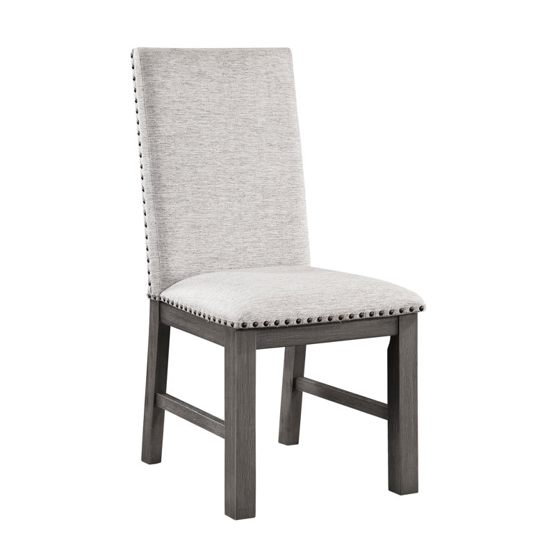 Ensemble de 2 chaises d'appoint de salle à manger Hoso, beige, structure en bois, garniture cloutée