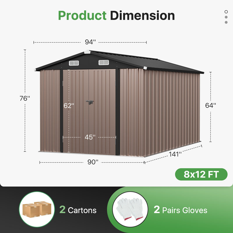 Large Outdoor Metal Storage Shed, 8 Ft. W X 12 Ft. D
