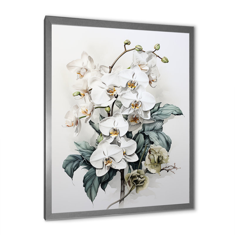 Orchidée noire et blanche sur fond de tranquillité, H 44 po x l 34 po x P 1,5 po, Cadre simple argenté