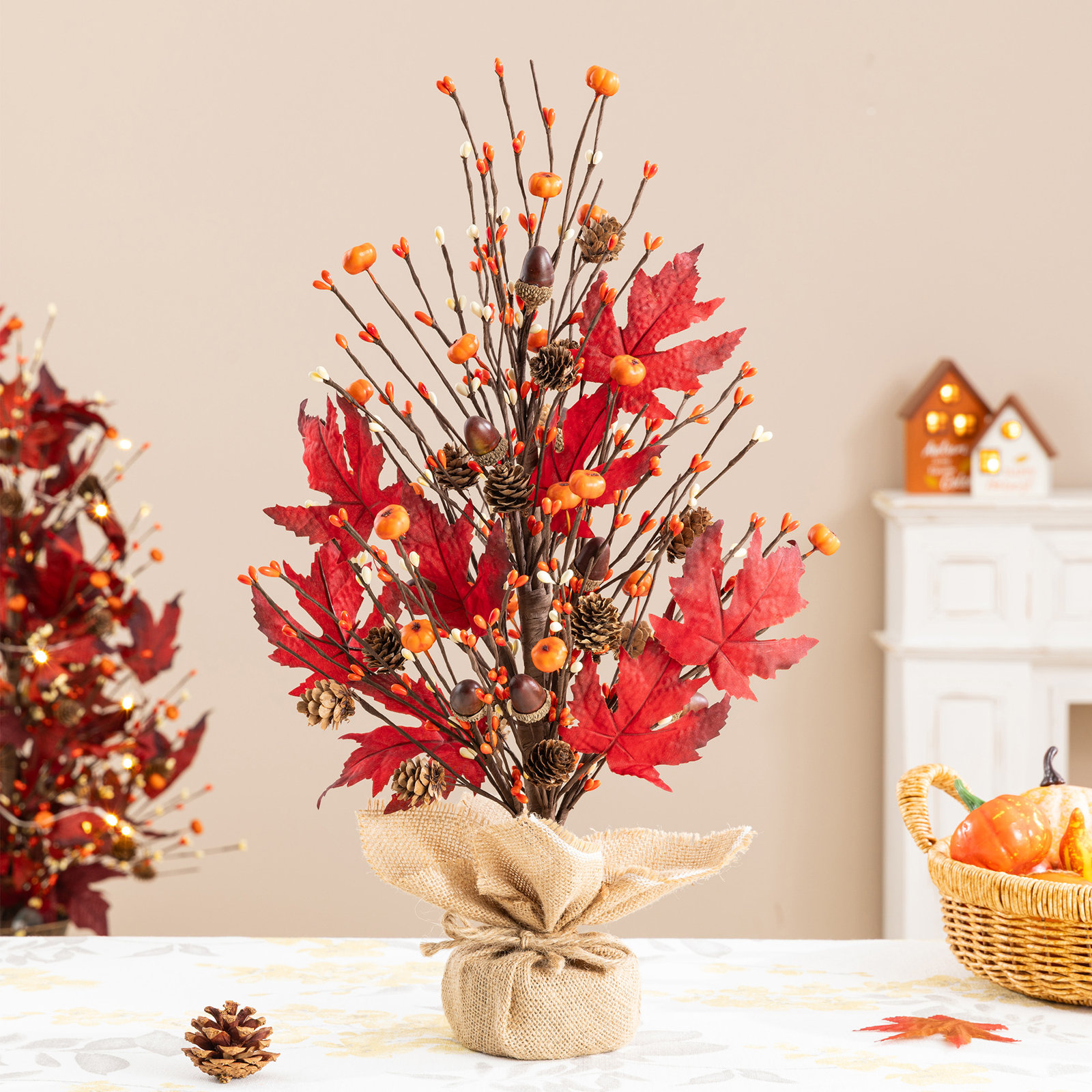 21"H Fall Burgundy Leaves Table Tree